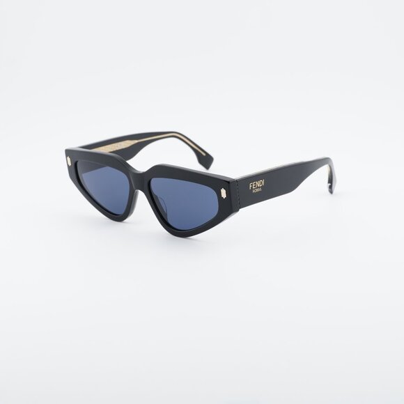 Fendi FE40163U 01V Sunglasses Shiny Black Cat Eye Frame, Blue Lenses main image 8